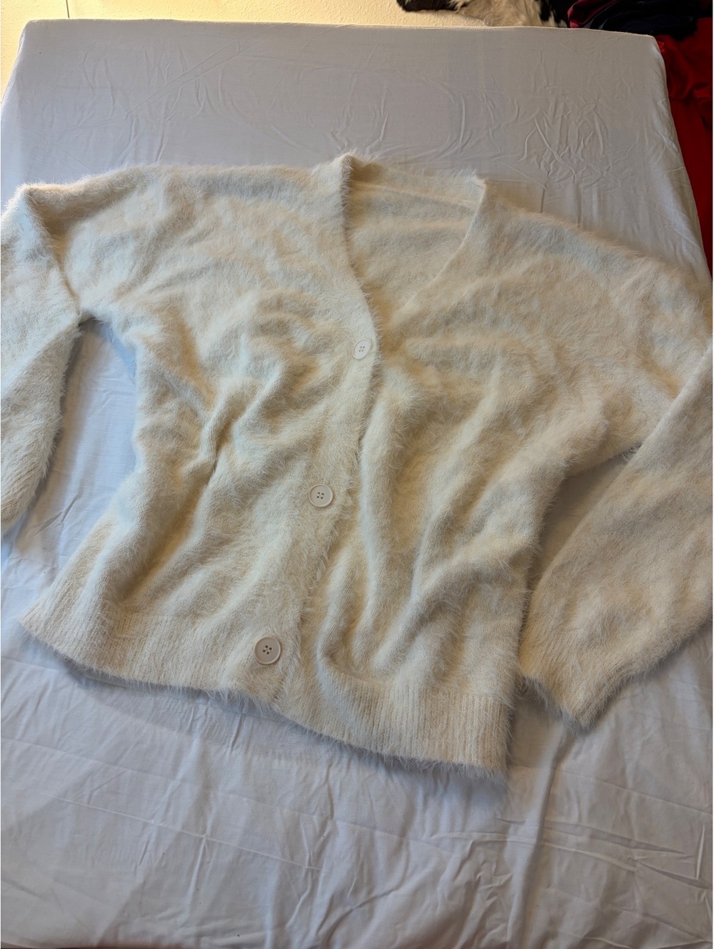 XL Cream Fuzzy Nylon Cardigan Sweater